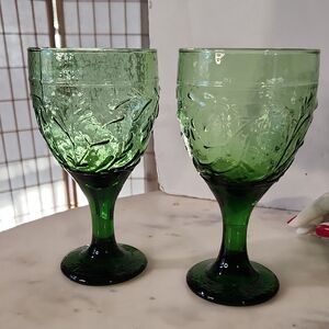 Vintage | Libbey Sage Green Branches Goblets Set 2